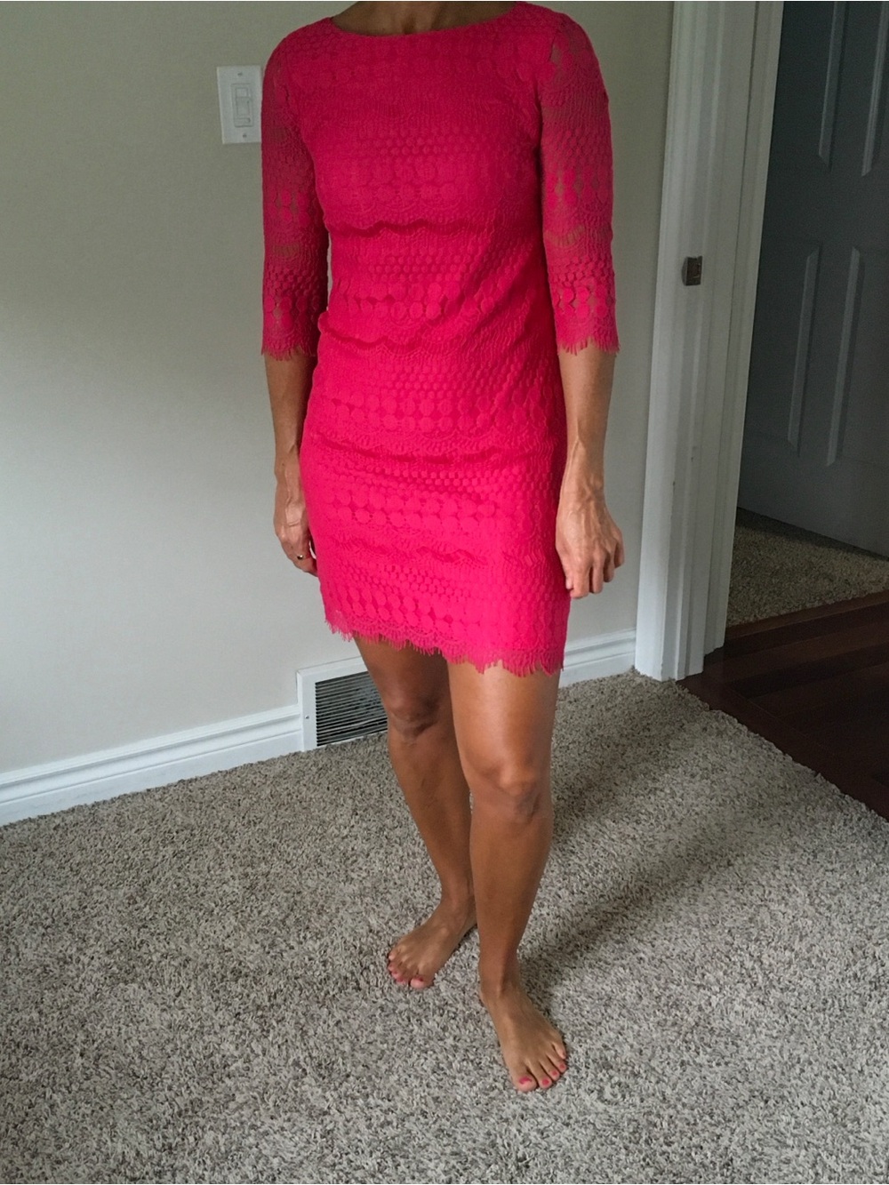 Jessica Howard Bright Fuchsia Lace Long Sleeve Sheath Dress